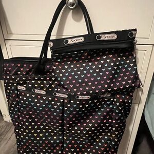 LeSportsac Black Pink Heart Tote Bag and pouch